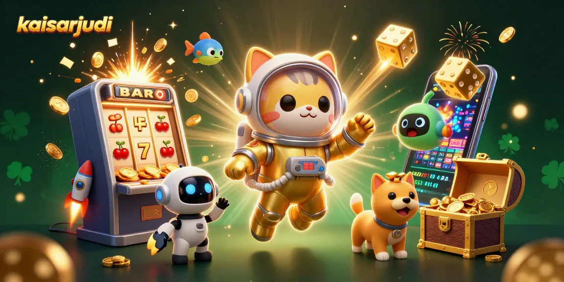 Engaging kaisarjudi gameplay with a vibrant cosmic scene featuring slots, lucky symbols, and dynamic characters.