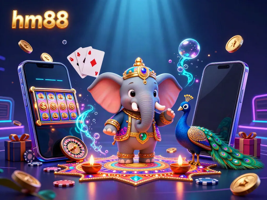 Experience exciting gameplay with hm88 in this vibrant, dynamic casino-themed illustration.