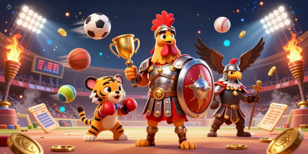 Engage in thrilling gameplay with gamenohu's vibrant gladiator rooster and sparring tiger cub