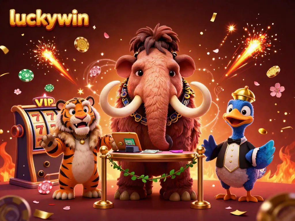 Experience thrilling moments with luckywin at this vibrant online casino scene featuring unique characters and dynamic elements.