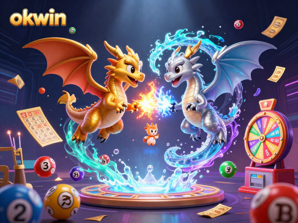 Engage in thrilling games at okwin with golden and silver dragons representing luck and fortune.