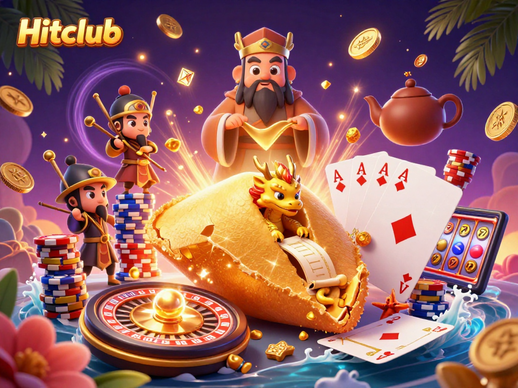 Experience the winnings at Hitclub with captivating casino elements in this vibrant 3D illustration.