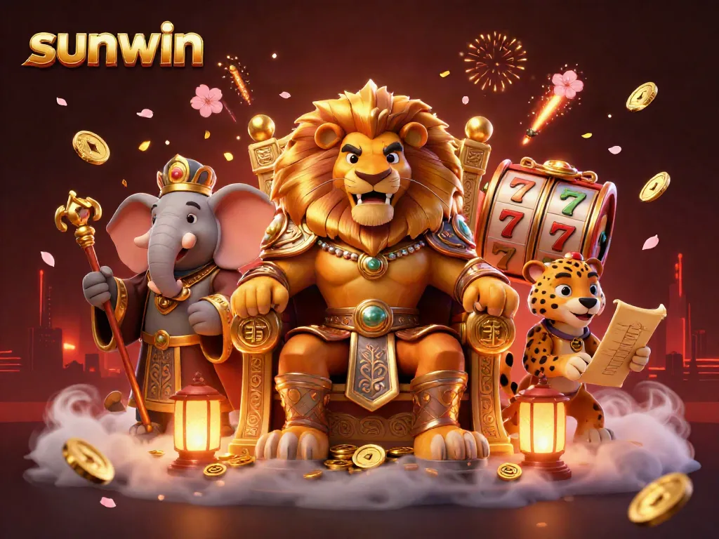 Experience the exciting spirit of sunwin through an engaging 3D casino scene filled with dynamic gaming elements.