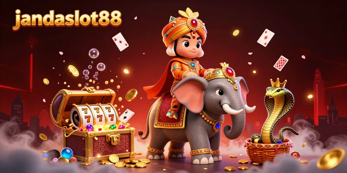 Spin and win big with jandaslot88, featuring a vibrant casino scene with colorful game elements and characters.