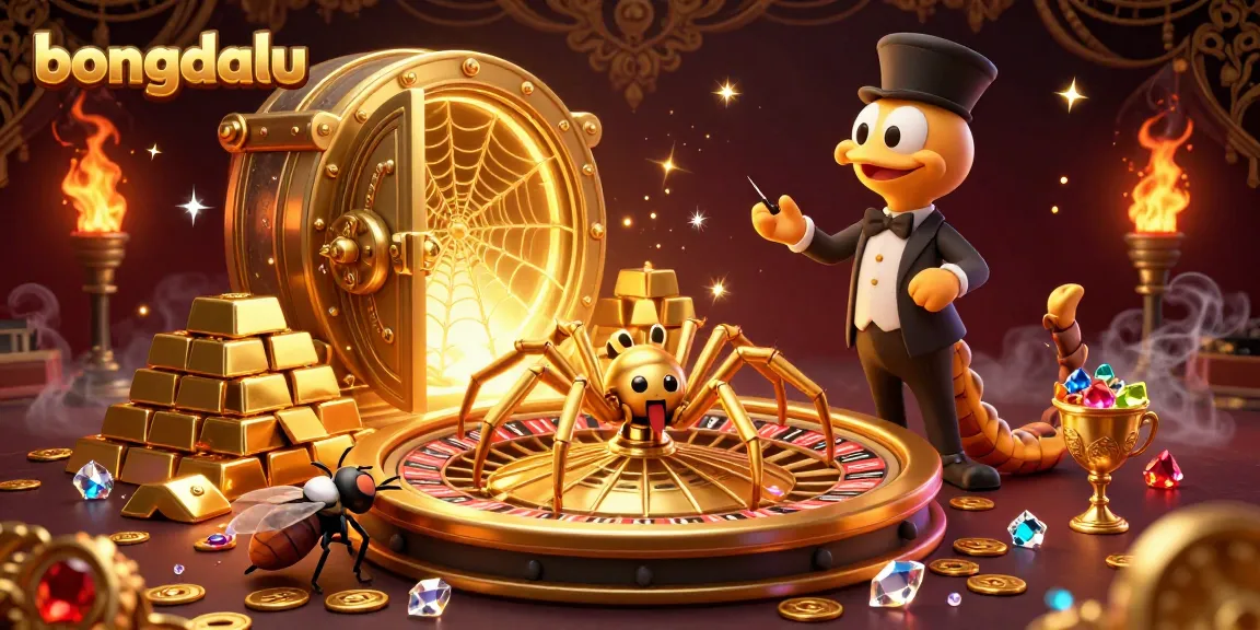 Engage with bongdalu by witnessing a lavish 3D casino scene featuring a roulette wheel web and sparkling treasures.