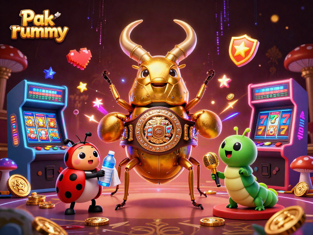 Experience Pak rummy excitement with a dynamic 3D illustration showcasing vibrant gaming elements and colorful characters.