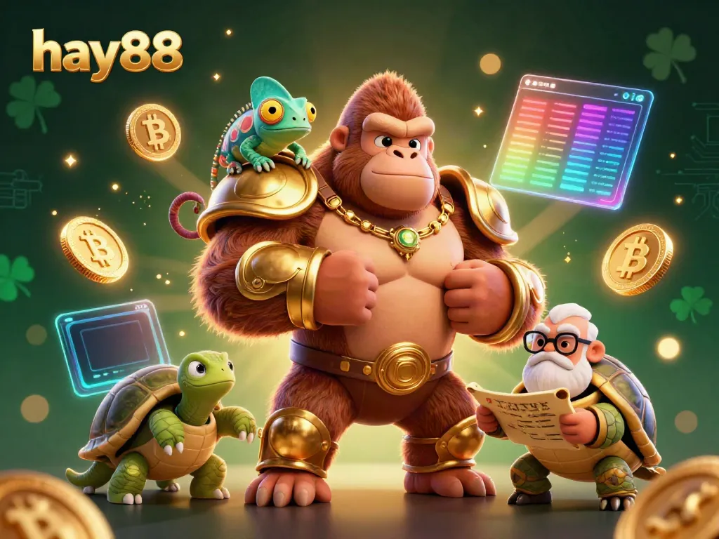 Experience the thrilling world of hay88 with vibrant characters and dazzling crypto elements in a captivating casino setting.