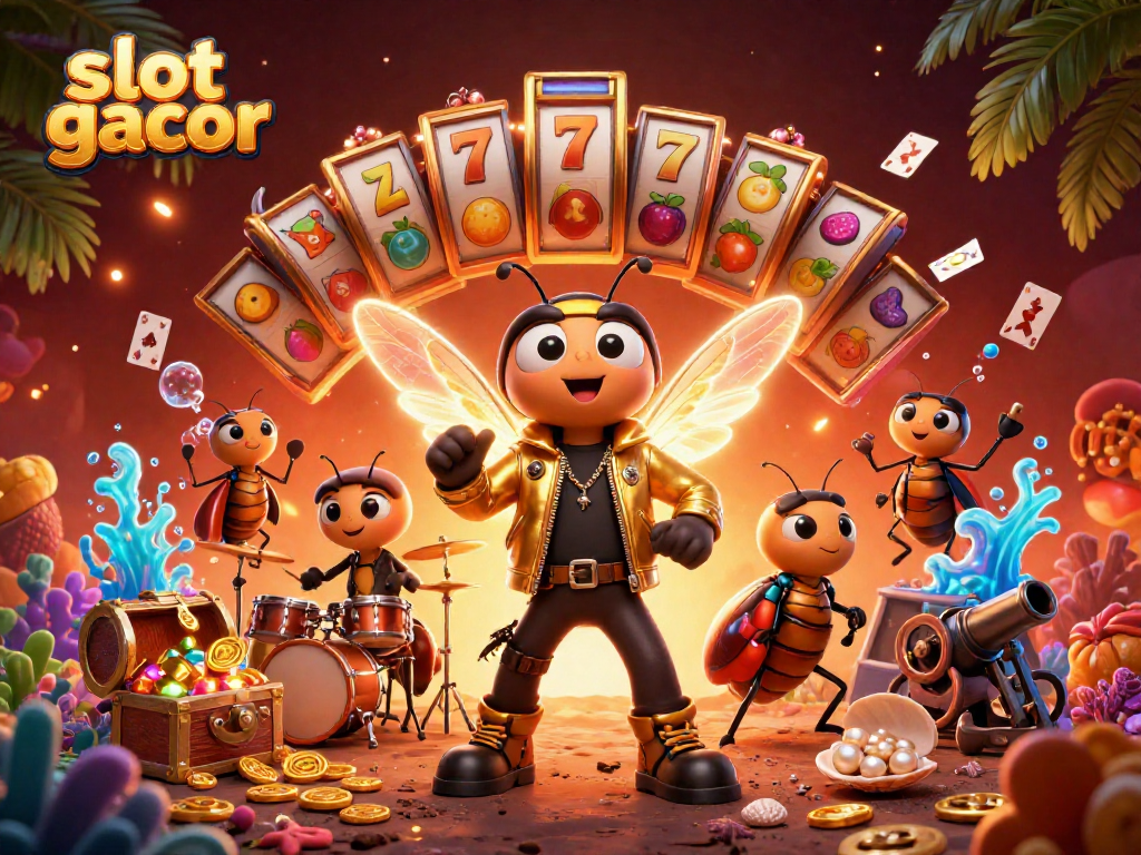 Engage in thrilling slot gacor action with vibrant characters and gold-filled scenes.
