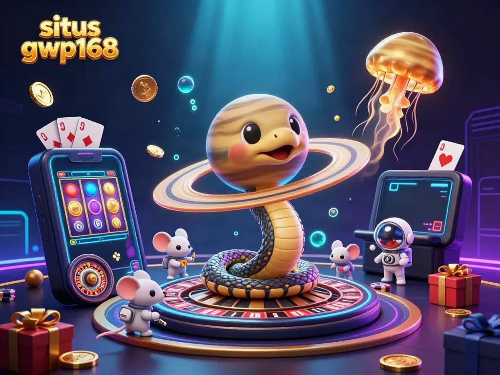 Gambarkan pengalaman bermain di situs gwp168 dengan karakter kartun 3D dan elemen kasino yang menarik.