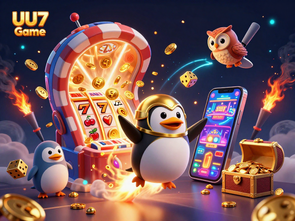 Experience the excitement of the UU7 Game with vibrant visuals and dynamic casino elements in this illustration.