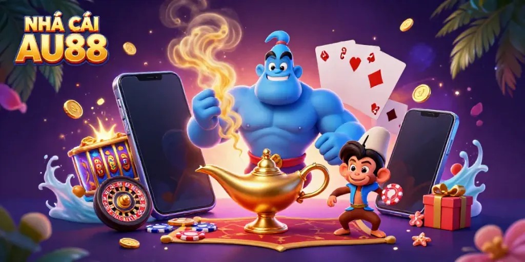 Experience thrilling gameplay with NHÀ CÁI AU88 through vibrant 3D casino characters and dynamic elements.