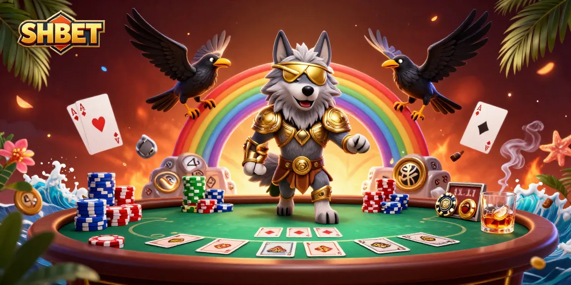 Experience SHBET's thrilling atmosphere with a mythical scene blending Norse elements and poker action.