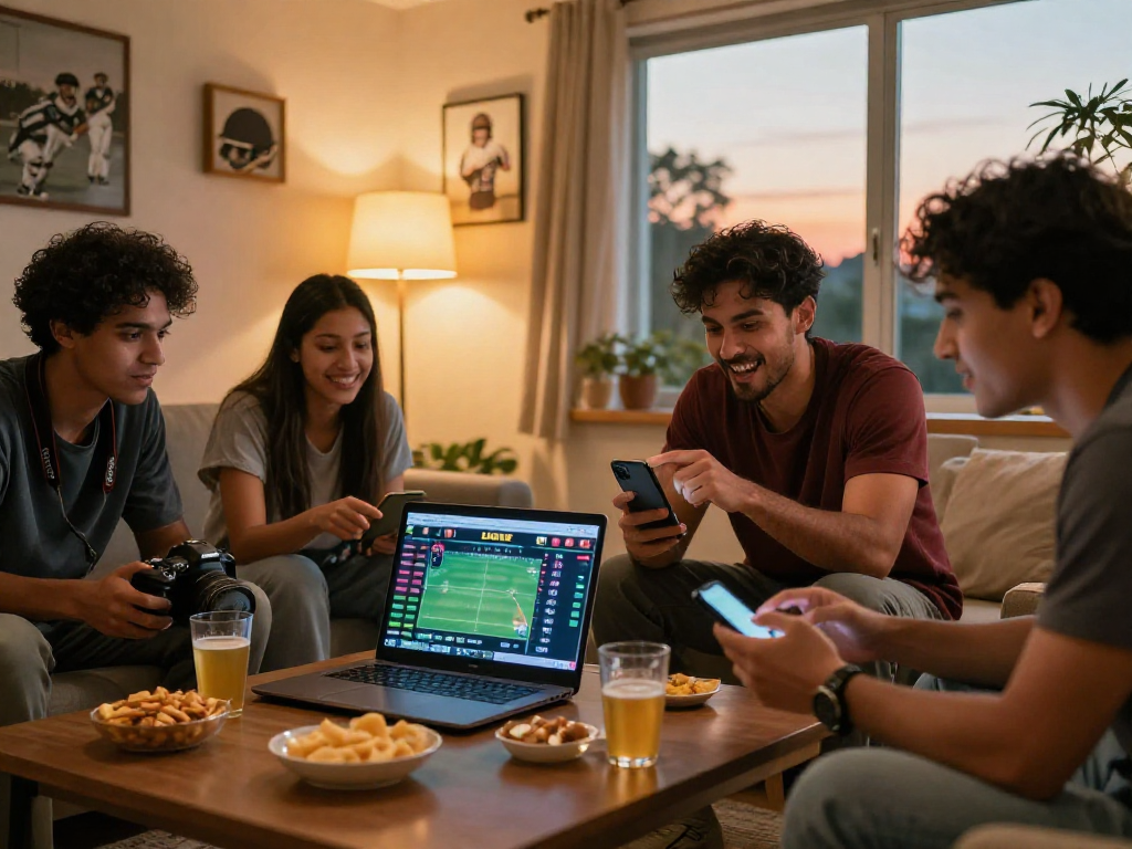 Fair online betting excitement with friends engaging in live cricket on Fairplay platform.