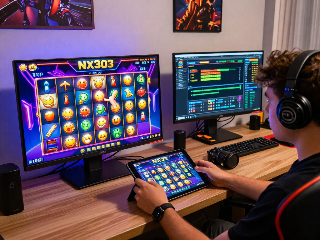 Engaging NX303 online slot gaming scene with user interaction and vibrant graphics.