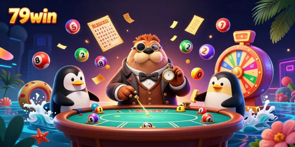 Players enjoy engaging at 79win's vibrant underwater poker table, rich with colorful gambling elements.
