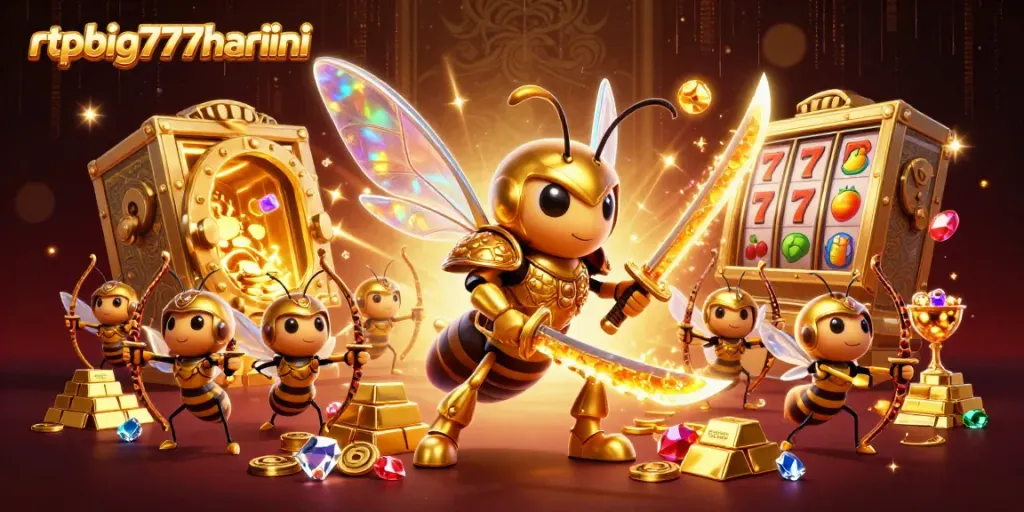 Engage with rtpbig777hariini through thrilling slot action depicted in a vibrant 3D illustration.