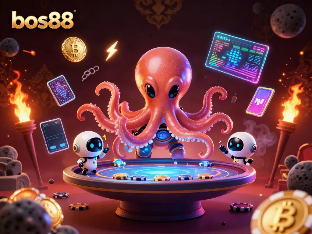 Experience the thrill of winning at bos88 with a whimsical alien octopus at a poker table.