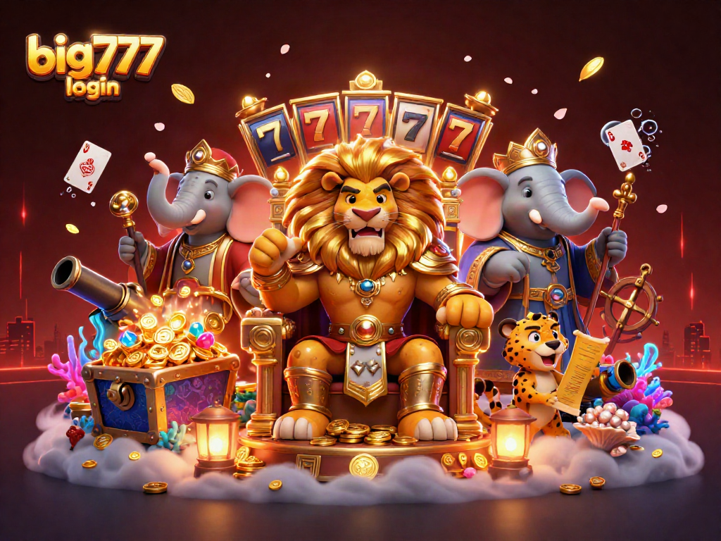 Permainan slot menarik dengan big777 login di tengah gambar penuh gemerlap.