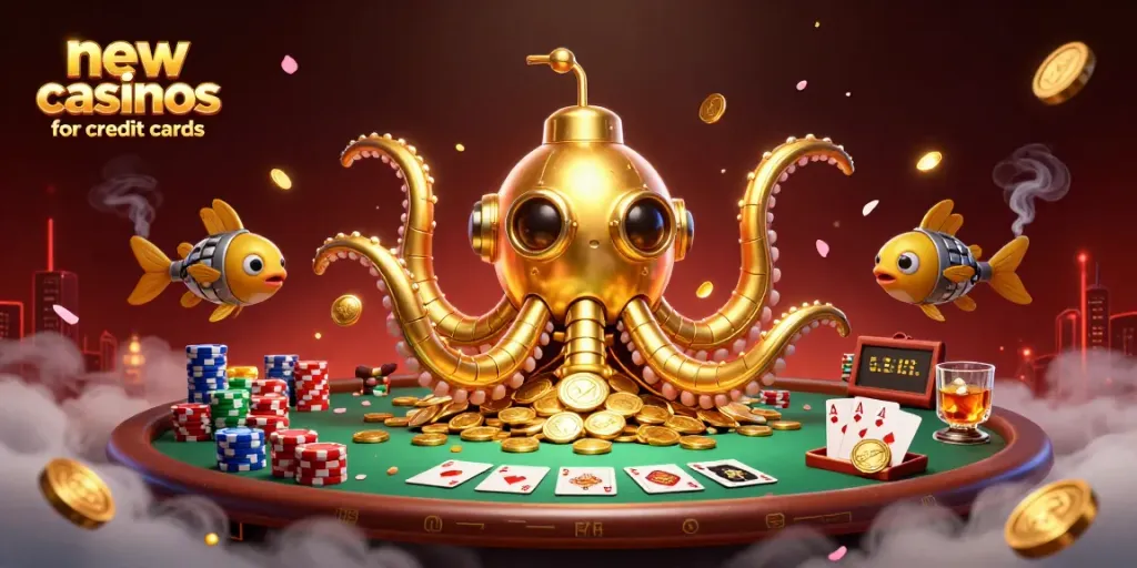 Discover new casinos for credit cards featuring vibrant 3D kraken and poker elements