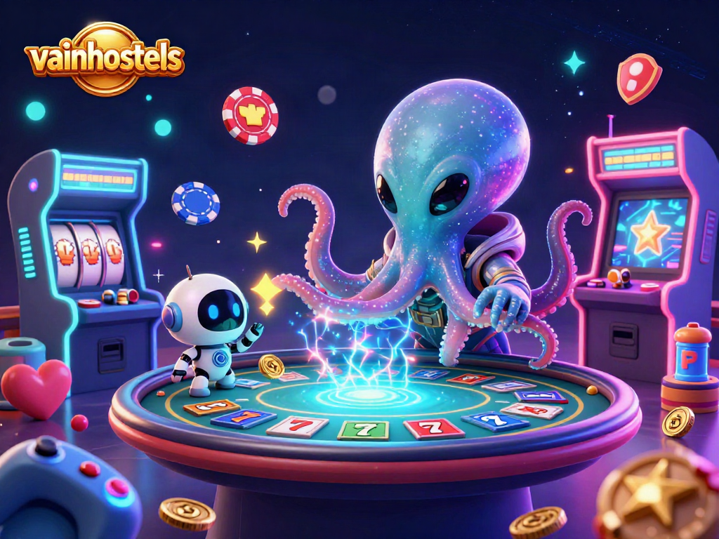 Join the fun at vainhostels with an exciting virtual poker game featuring alien characters!