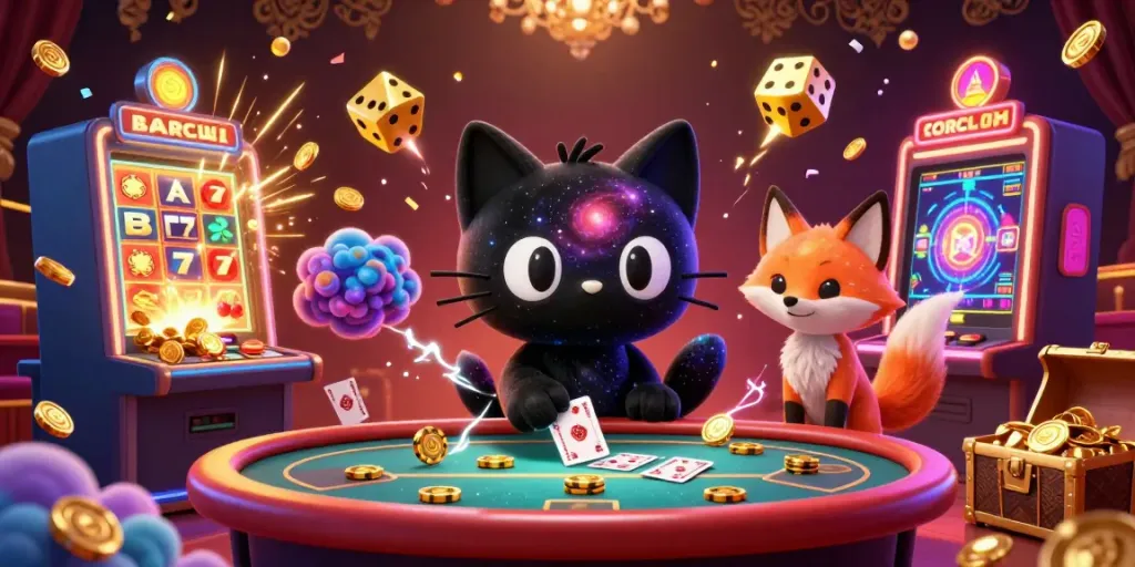 avellarmedia's cosmic casino illustration with a black hole cat and jackpot elements brings gaming to life.