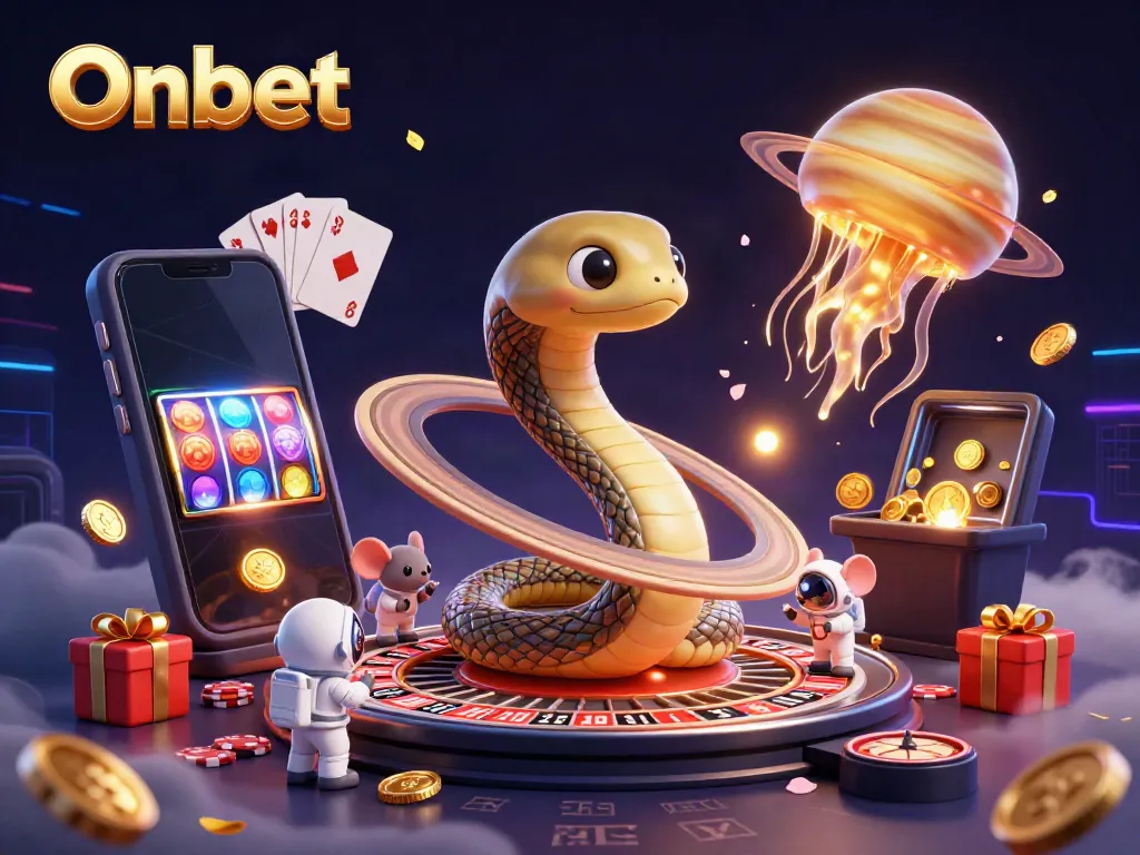 Experience thrilling gaming with Onbet's cosmic roulette scene featuring astronaut mice and a jellyfish dealer.