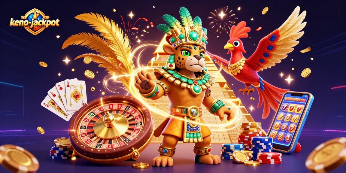 Engage in thrilling keno-jackpot gameplay with a vibrant 3D casino scene featuring iconic characters and lively game elements.