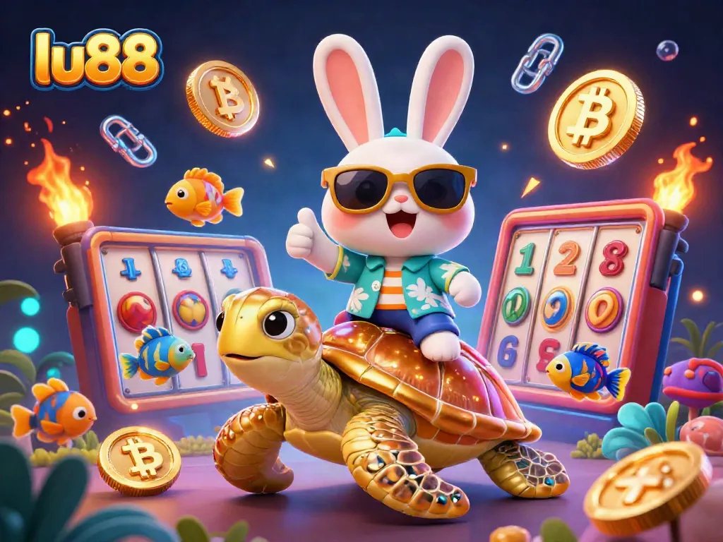 Experience the enchanting world of lu88 with a lucky rabbit and golden turtle amidst vibrant casino thrills.
