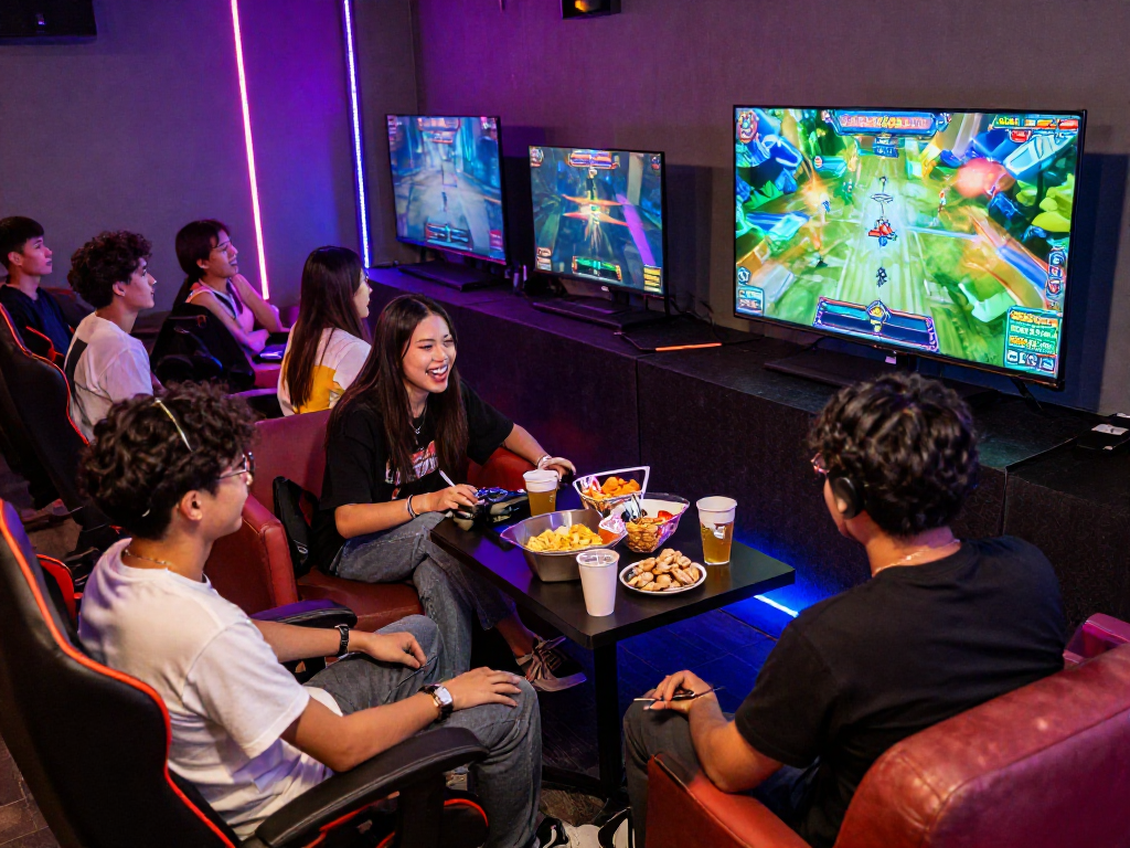 Players enjoying slot gacor games in a vibrant gaming lounge atmosphere.