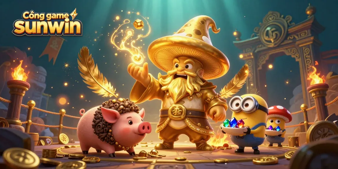 Cổng game sunwin showcases a vibrant 3D scene with magical creatures and casino elements, emphasizing winning strategies excitement.