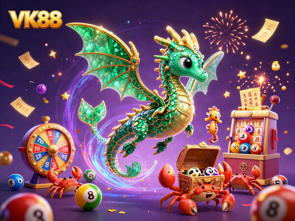 VK88 brings excitement to the casino scene with vibrant lottery balls and a treasure-filled underwater adventure.