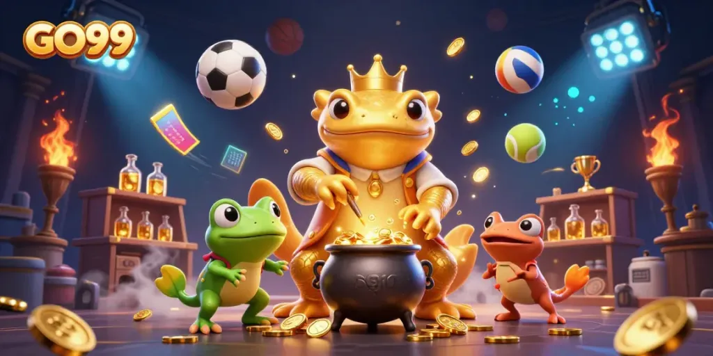 Experience winning with GO99's vibrant gaming elements in a magical casino scene.
