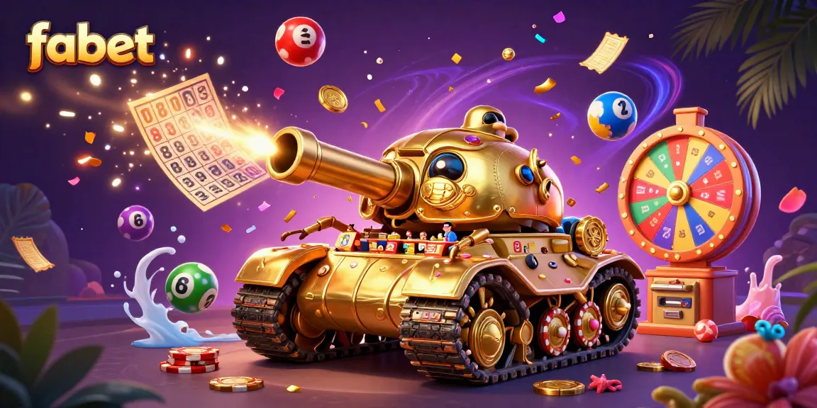 Experience fabet's dynamic gambling scene with a massive golden beetle tank casino and vibrant lottery elements.