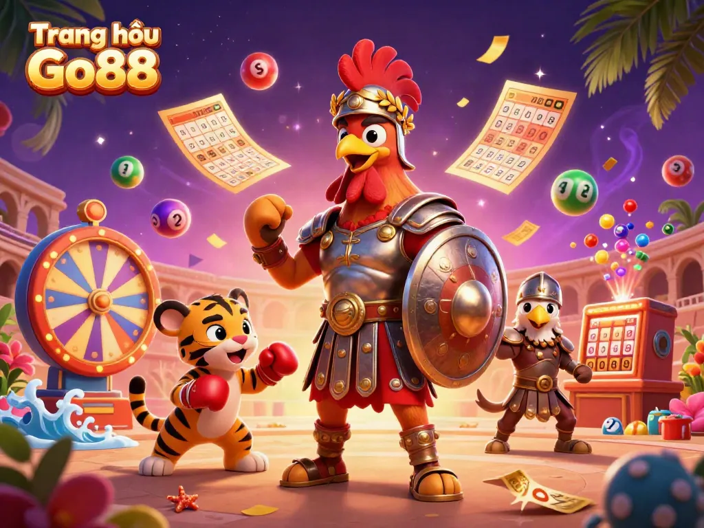 Experience excitement at Trang chủ Go88 with a vibrant illustration of gaming elements and characters.