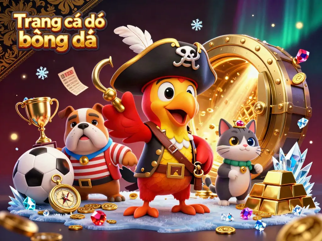 Experience the thrill of Trang cá độ bóng đá with a dazzling 3D illustration featuring pirates and sports betting elements.