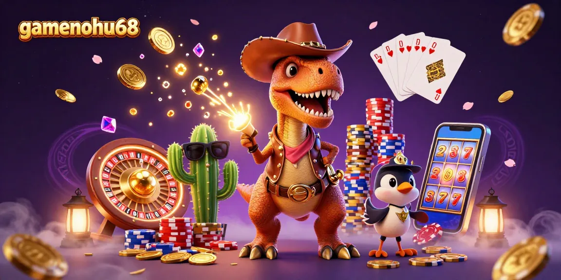 Experience thrilling wins at gamenohu68 with our vibrant 3D casino illustration showcasing fun characters and exciting elements.