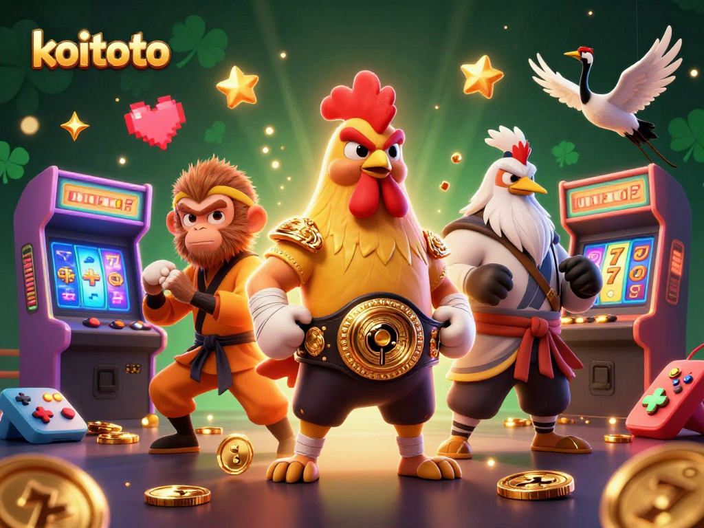 Koitoto menawarkan pengalaman seru di kasino, dengan ayam Muay Thai dan karakter berkelahi lainnya di latar yang memukau.