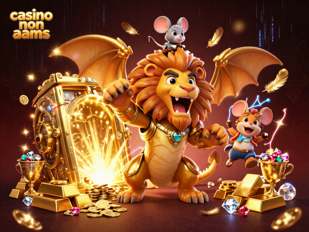 Gioca nel casino non AAMS mentre il chimera ruggisce trionfante tra tesori scintillanti.