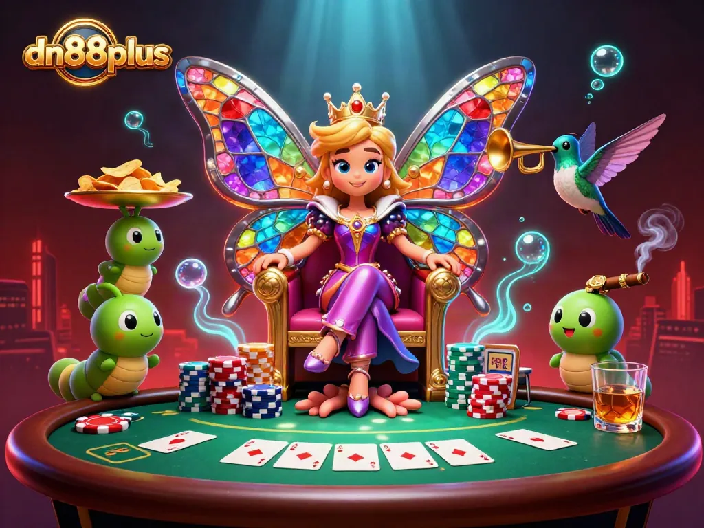 Engage with vibrant gaming adventures at dn88plus featuring a mesmerizing butterfly queen and poker elements.
