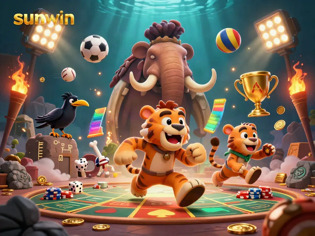 Experience thrilling gameplay at sunwin with its vibrant prehistoric casino scene featuring dynamic characters and engaging elements.