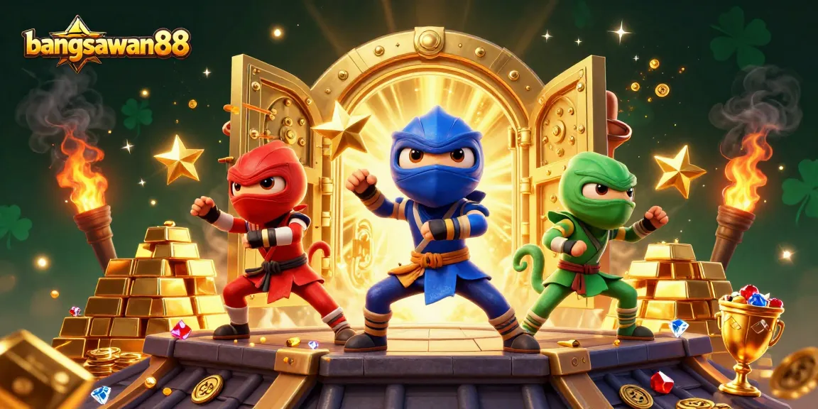 Experience the excitement of bangsawan88 with ninja chameleons in a dynamic casino scene full of treasures.