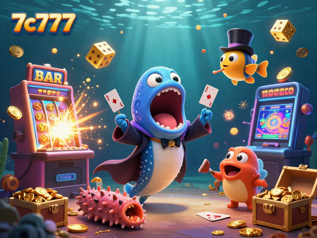 Experience thrilling casino action at 7c777 with a magical underwater scene of whimsical characters.
