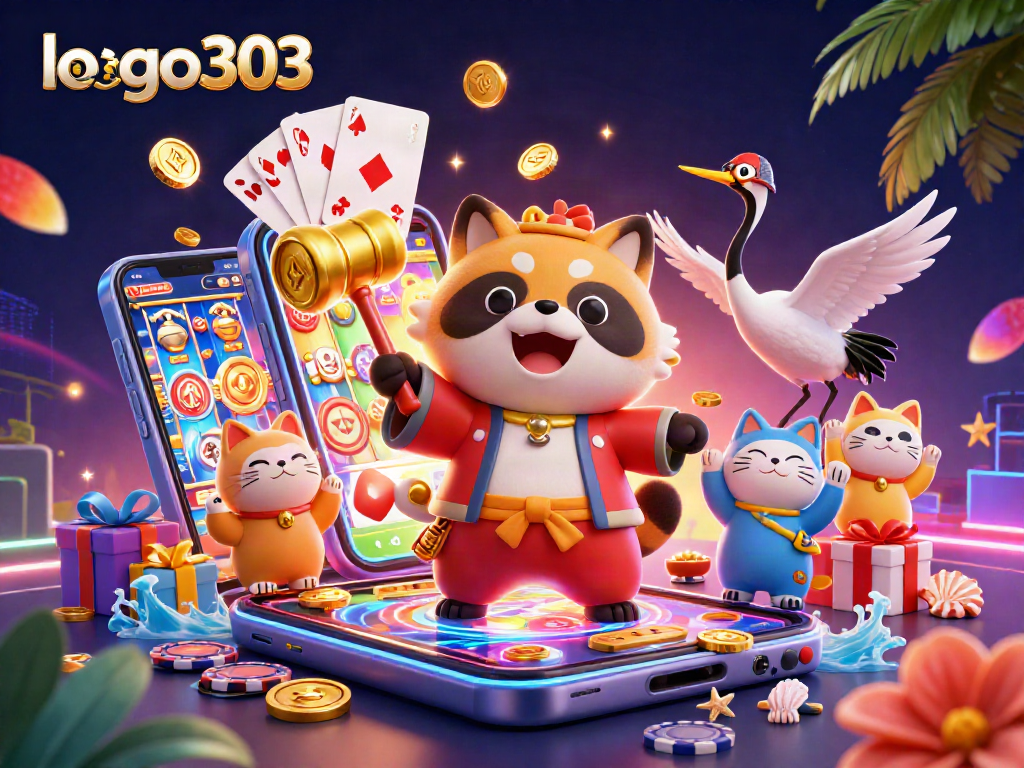 logo303 berfungsi sebagai simbol keberuntungan dalam perjudian slot dengan kucing maneki-neko dan rakun yang ceria