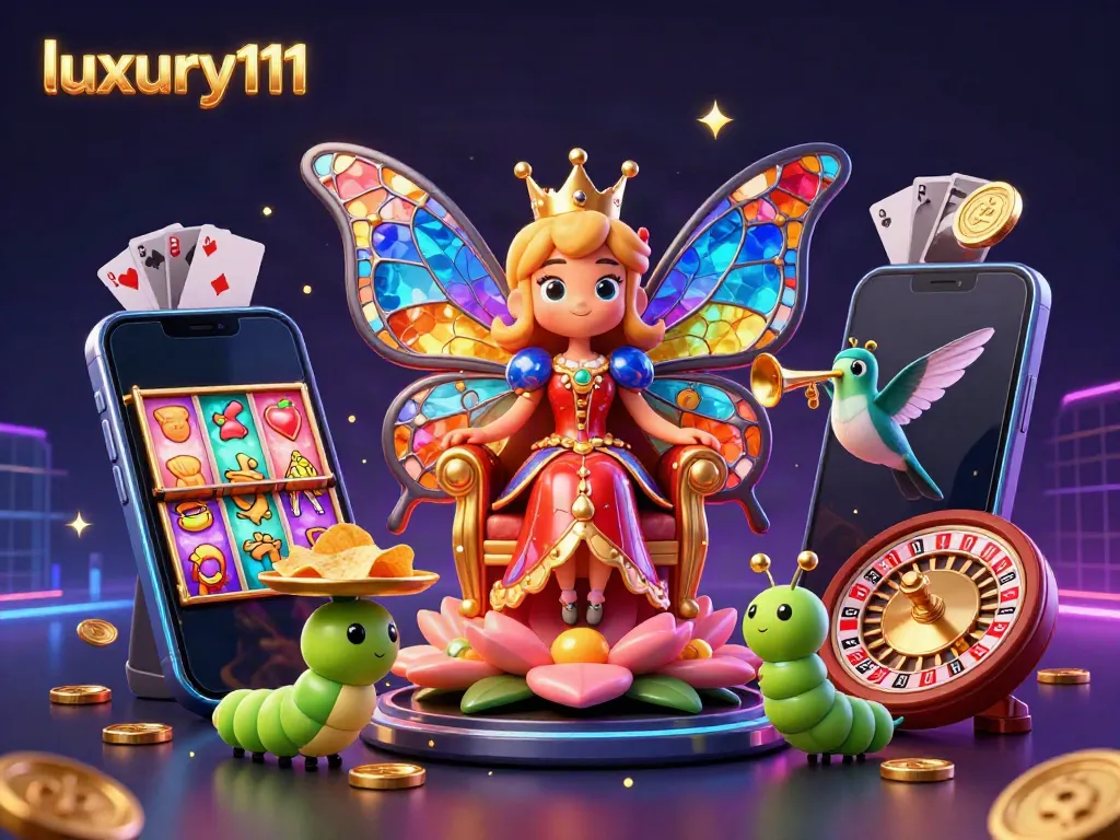Engage with luxury111 in a vibrant 3D casino scene showcasing thrilling slot games and immersive atmosphere.