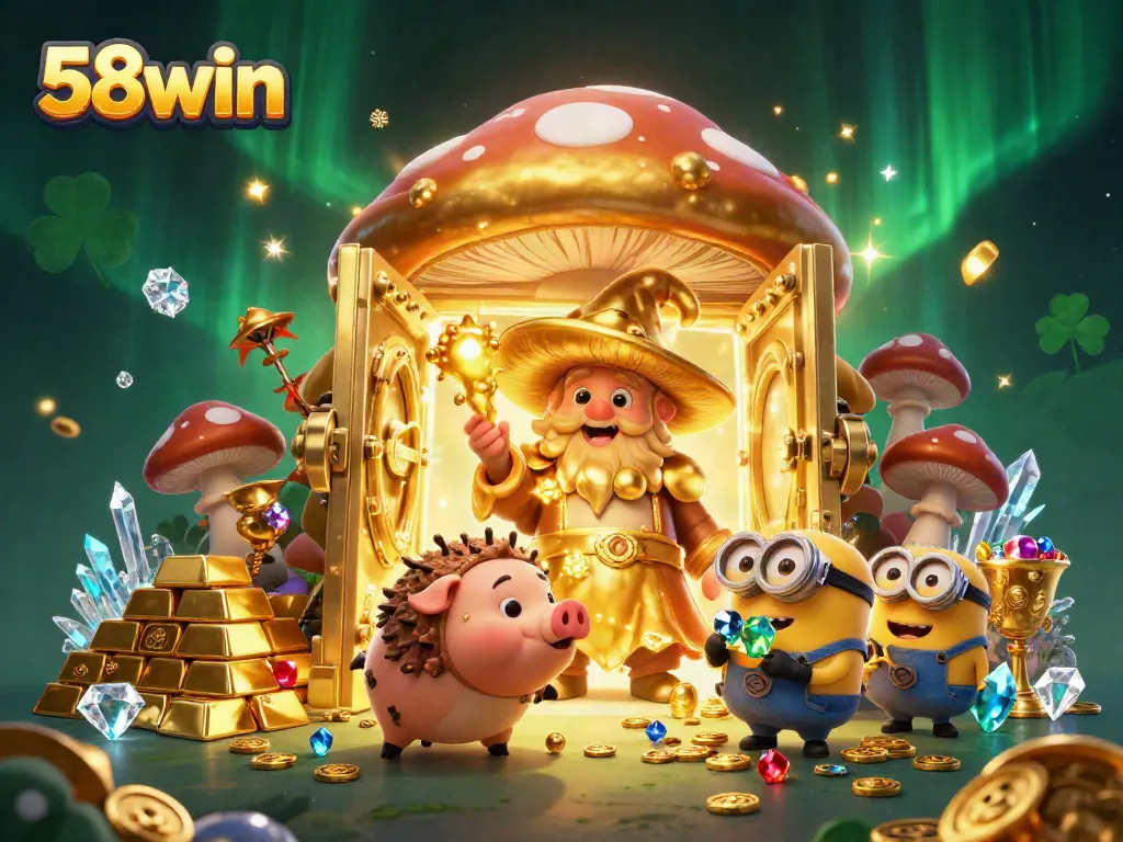 Experience thrilling magic and treasure at 58win with our vibrant 3D casino illustration.
