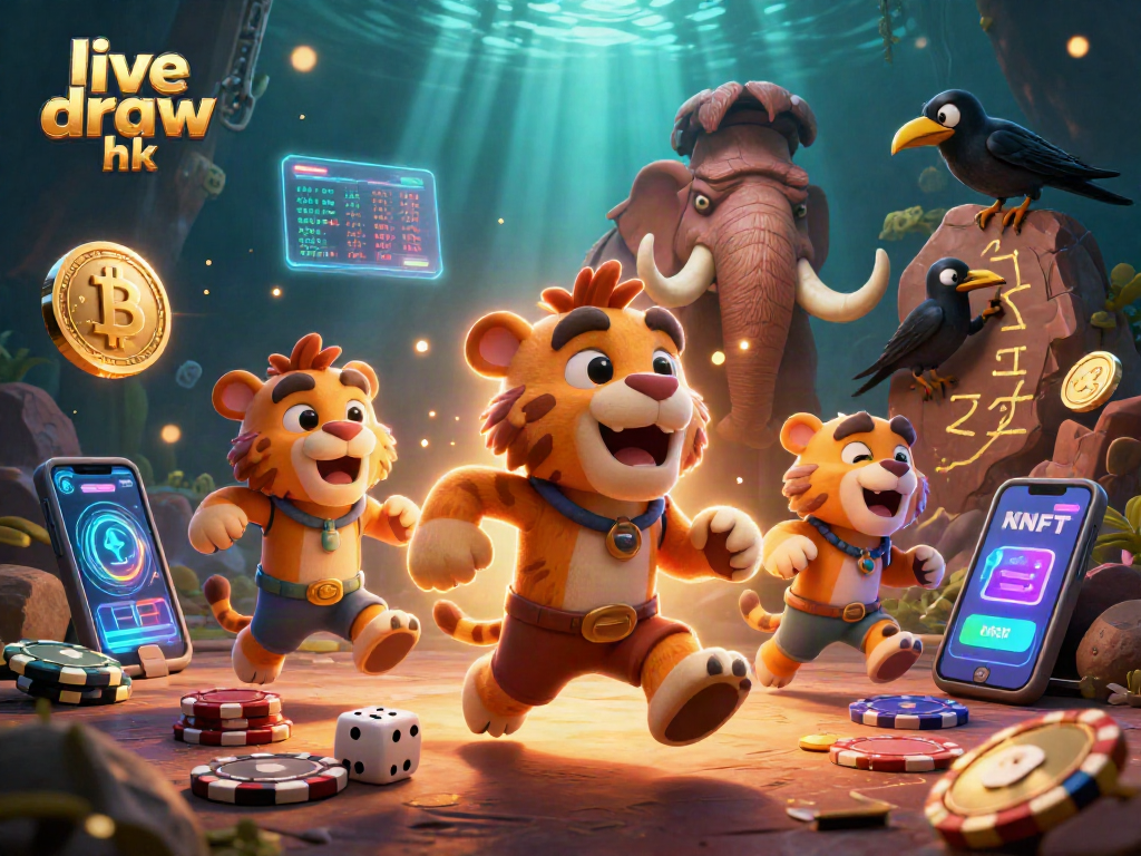 Experience the excitement of live draw hk with our vibrant prehistoric casino scene featuring crypto elements.