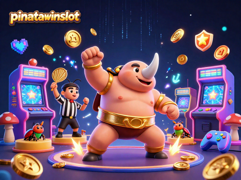 Experience the excitement of pinatawinsslot as the beetle champion stomps, sending coins flying in a festive casino scene.