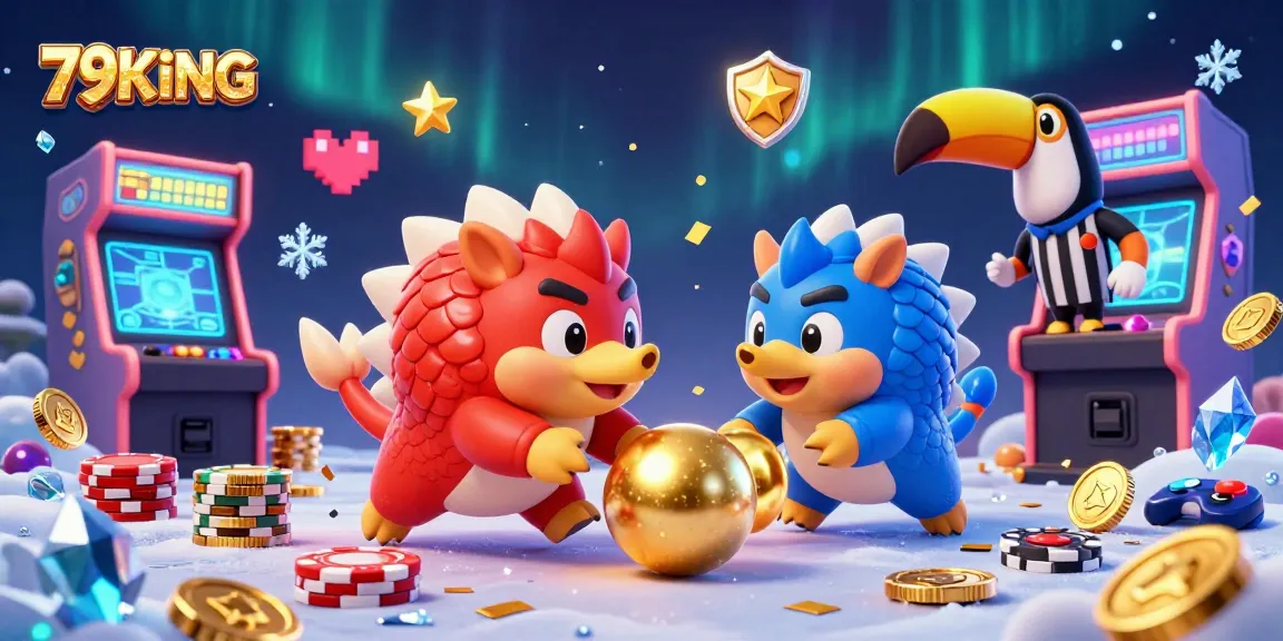 Experience thrilling gameplay in 79KING with rival pangolins rolling through poker chips and vibrant casino elements.