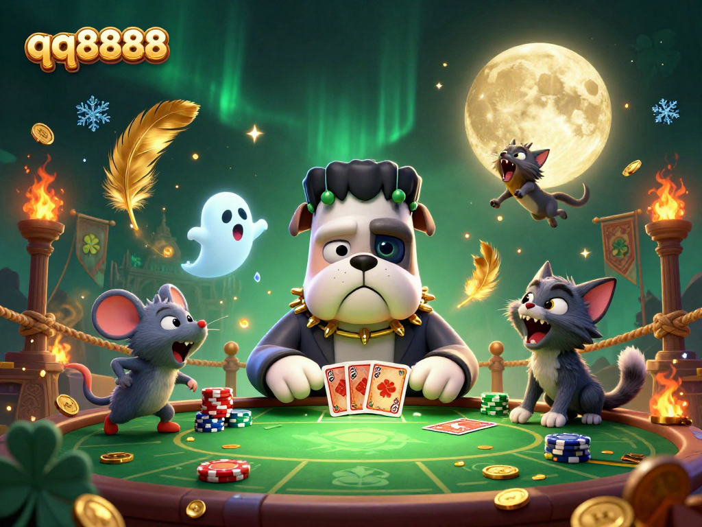 Play exciting card games at qq8888 with vibrant characters in a thrilling casino scene.