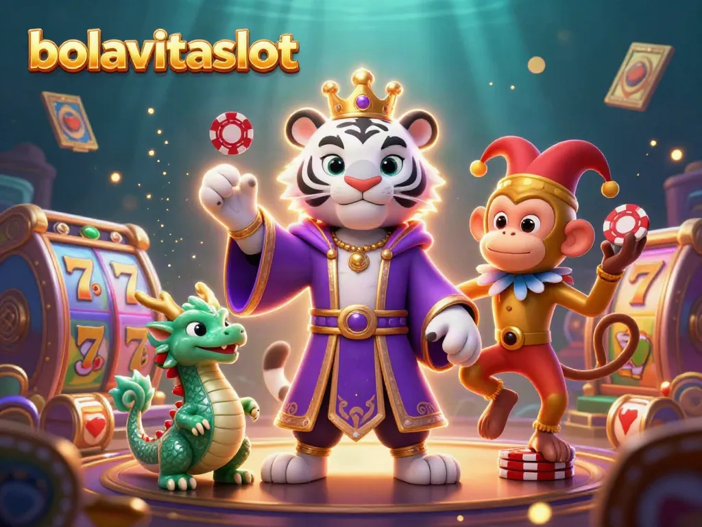 Experience thrilling wins with bolavitaslot, featuring vibrant characters and exciting slot elements in an immersive scene.